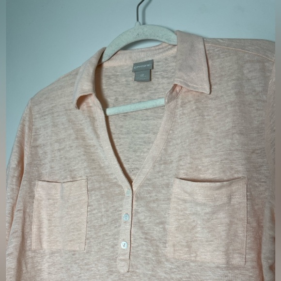 Chico’s 100% Linen Henley Top Size Chicos 2P Beachy, Summer, Vacation - Picture 3 of 8